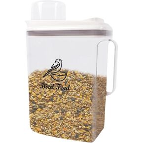 Pet Food Container,Airtight Bird Seed Storage Container-3.5L Bird Food Container with Pour Spout/Measuring Cup-Wild Bird Seed Dispenser for Sunflower Seed-Rodent Proof Storage
