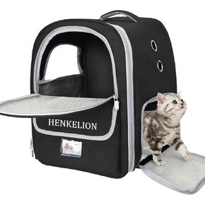 Henkelion Backpack Carrier with Breathable Mesh for Small Medium Dogs Cats Puppies, Pet Carrier for Hiking, Travel, Outdoor Use - Black