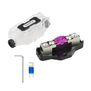 2 Way Mini-ANL Fused Distribution Block, 1 X 0/2/4Gauge in / 2 X 4/6/8Gauge Out Fuse Block with 60A, 100A Fuses for Auto UTV Boat Stereo Amp