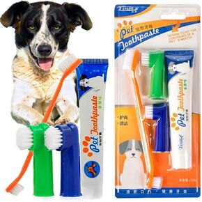 Pets Fresh Breath Kit for Dogs and Cats | Toothpaste, Toothbrush & Fingerbrush Set | Reduce Plaque & Tartar | Safe for Puppies, 4-Piece Kit | Effortlessly Enhances Oral Health in Saudi Arabia