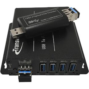 USB 3.0 Hub Fiber Optic Extender to Max 250 Meters with 10 Gbps SFP Module, USB 3.0 Splitter 1 to 4 Ports Over 2 Fibers, Supports 5 Gbps Super-Speed, Supports Kinect Devices & HD Camera etc