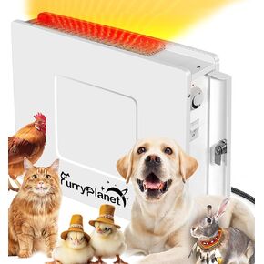 Dog House Heater with Thermostat, 400W Dog Heaters for Outside Dog House with Temp Adjusting Knob, Outdoor Pet Heater with 6.5FT Anti Chew Cord&Overheat Protection,Chicken Coop Heaters(White)