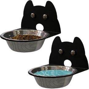 Dog Bowls Wall Mounted, Elevated Dog Food and Water Bowls Feeder, Metal Holder Stainless Steel Bowls, Easy to Clean Indoor Outdoor, Set of 2