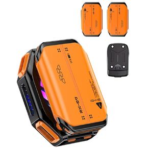 ACEDAYS Magnetic Phone Cooler with 2pcs Rechargeable Batteries and charging bin,Phone Cooling Fan with RGB LED Semiconductor Cooling, Phone Radiator with Temperature Display for Mobile Gaming（Orange）