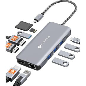 USB C Docking Station, NOVOO Triple Display Type C Hub Dual Monitor HDMI 4K@60Hz DP Multiport Adapter 4USB Ethernet SD/TF 100W PD Dongle Data for Dell/Surface/HP/Lenovo Thinkpad Laptop