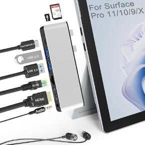 Surface Pro 11 10 9 Docking Station with 4K HDMI,USB-C Thunderbolt 4(8K Video+40Gbps+100W Power),100M Ethernet,USB3.0,SD TF Card Slot,3.5mm Audio,Triple Display for Surface Pro 11/10/9/X Accessories