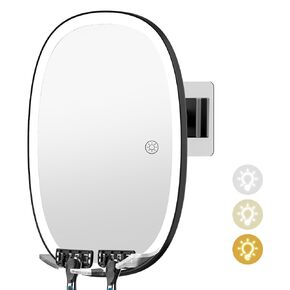 COSMIRROR Shower Mirror Fogless for Shaving with Razor Holders, No-Drilling, 3-Color Dimmable Lights – Larger Anti-Fog Mirror with Light Shatterproof & Waterproof for Men and Women