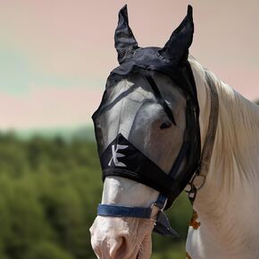 XE Horse Fly Mask with Ears –Breathable Mesh Horse Mask for UV Protection and Equine Fly, Standard Equestrian Pink Horse Fly Mask (Black, Extra Full (XL))