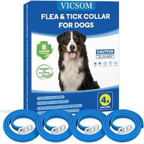 4 Pack Flea Collar for Dogs, Dog Flea and Tick Collar 8 Months Flea and Tick Prevention for Dog, Waterproof Adjustable Puppy Collar Natural Tick and Flea Collars for Small Medium Large Dogs,Blue