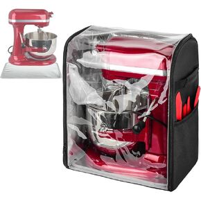 غطاء خلاط حامل متوافق مع خلاط KitchenAid سعة 6-8 لتر مع وسادة سفلية صلبة قابلة للإزالة، وحقيبة تخزين مع لوحة أمامية شفافة تناسب خلاطات KitchenAid والملحقات الإضافية، حقيبة فقط