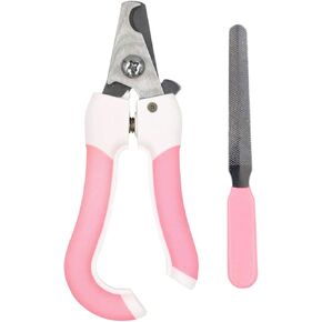 Pet Nail Clippers and Trimmer with Free Nail File Sturdy Non Slip Handles Professional Safety Guard to Avoid Over-Cutting for Cat Dog Puppy Rabbit Kitten at Home Grooming (Large, Pink)
