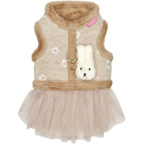 Pinkaholic New York Lidia Dress Dog Harness Warm Winter Flower Pattern for Small Dog, Beige, Small