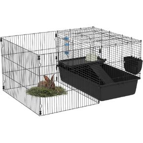 قفص حيوانات صغير من PawHut مقاس 33 بوصة مع روضة للأطفال، وقفص أرنب داخلي لقنافذ خنازير غينيا مع ملحقات، وزجاجة مياه، وطبق طعام، وحوض تغذية in Kuwait
