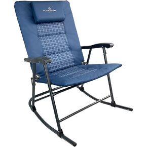Black Sierra High Back Folding Rocking Chair, XL Oversize Camping Rocker Supports 300 LBS, Padded Portable Heavy Duty Armchair for Deck and Patio
