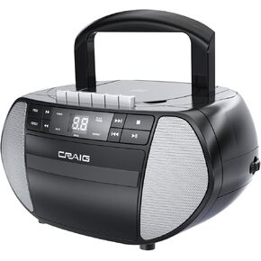 Craig CD6951 Portable Top-Loading CD Boombox with AM/FM Stereo Radio and Cassette Player/Recorder in Black | 6 Key Cassette Player/Recorder | LED Display |