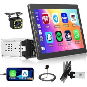 10.1 Inch Carplay Radio Adjustable Single Din Car Stereo with Carplay Android Auto, Detachable 1080P Touch Screen 1 Din Radio Bluetooth/FM/SWC/Mirror Link/Backup Camera/MIC/Support TF Card in Kuwait