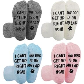 4 Pair I Can't Get up Right Now the Cat Dog Is on My Lap Funny Fuzzy Animal Socks Novelty Cat Dog Lover Gifts for Women