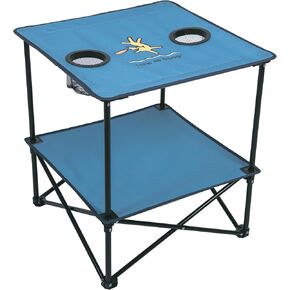Life is Good 22" Square Compact Outdoor Folding Table with Cup Holders and Carry Bag for Beach, Camping, 30lb Weight Capacity, Blue