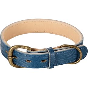 BONBI ALCON Tochigi Leather Dog Collar for Medium Dogs, Blue, Size 18 (11.0-13.3in), Made in Japan