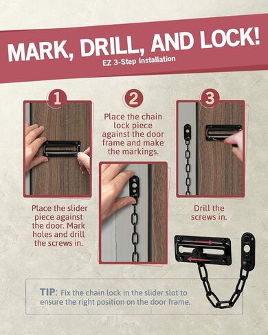 Jack N'Drill 2 Pack Door Chain Lock, Exclusive Chain Door Lock with Extended Chain Length, 100% Child Proof Safety, Heavy Duty Chain Locks for Inside Door and Extra Front Door Lock (Black) in Kuwait