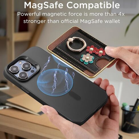for MagSafe Wallet, Leather Magnetic Phone Wallet with Ring Holder, Compatible with iPhone 15/14/13/12 Series, 7 Card Holder (Beige) in Saudi Arabia