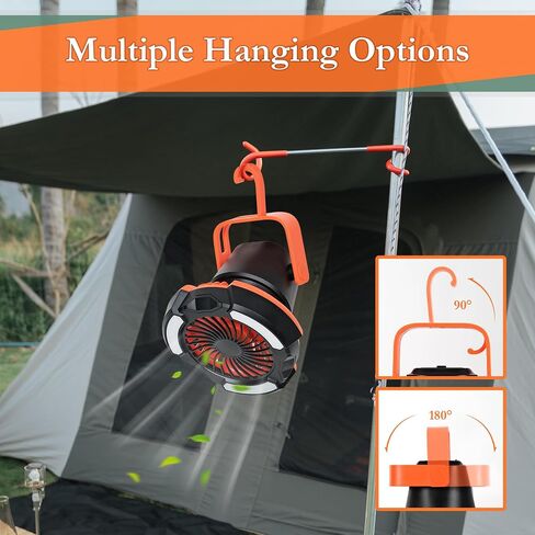 10400mAh Camping Fan with LED Lantern, Battery Operated Powered Fan with Hang Hook, Mobile Power Bank, 180°Head Rotation, Rechargeable Fan Portable for Picnic, Barbecue, Fishing, Travel, Home (Orange) in Saudi Arabia