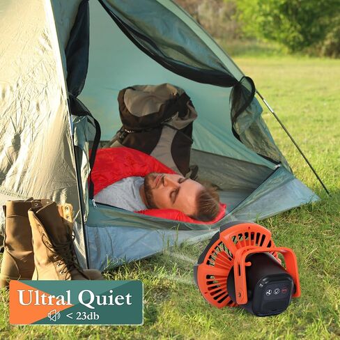 10400mAh Camping Fan with LED Lantern, Battery Operated Powered Fan with Hang Hook, Mobile Power Bank, 180°Head Rotation, Rechargeable Fan Portable for Picnic, Barbecue, Fishing, Travel, Home (Orange) in Saudi Arabia