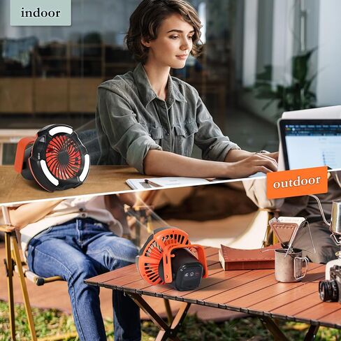 10400mAh Camping Fan with LED Lantern, Battery Operated Powered Fan with Hang Hook, Mobile Power Bank, 180°Head Rotation, Rechargeable Fan Portable for Picnic, Barbecue, Fishing, Travel, Home (Orange) in Saudi Arabia