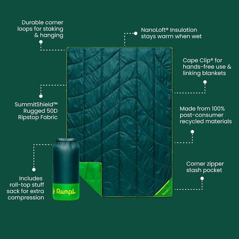 Rumpl Backcountry Puffy Blanket, Ultra-Portable and Lightweight Adventure Blanket, 1-Person (52x75 inches), Ridge Lines in Kuwait