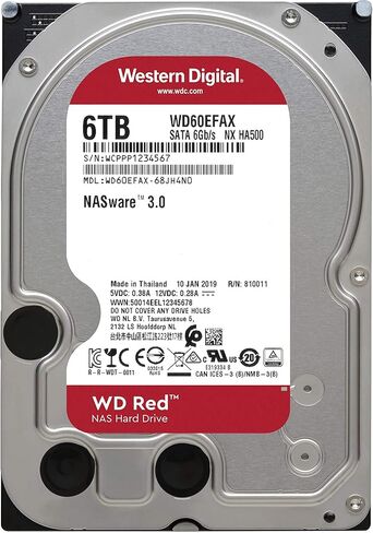 محرك الأقراص الصلبة الداخلي WD Red 6 تيرابايت NAS - فئة 5400 دورة في الدقيقة، SATA 6 جيجابايت/ثانية، ذاكرة تخزين مؤقت 256 ميجابايت، 3.5 بوصة - WD60EFAX (متجدد) in Saudi Arabia