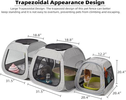 Tenrai Cat Playpen، تصميم شبه منحرف من أجل وضع أفضل، خيمة محمولة للحيوانات الأليفة للاستخدام الخارجي والداخلي للقطط والجرو، حاوية لعب للكلاب، شقق للقطط in Kuwait