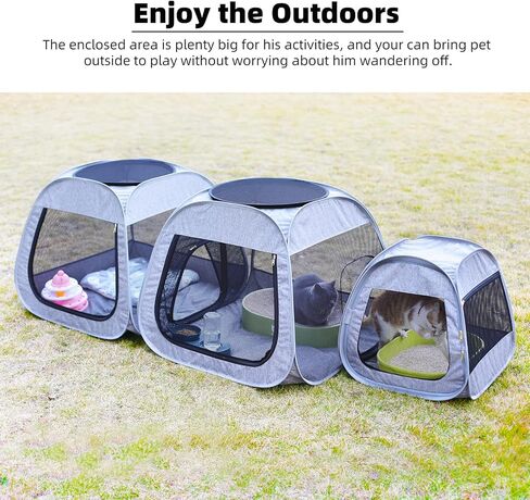 Tenrai Cat Playpen، تصميم شبه منحرف من أجل وضع أفضل، خيمة محمولة للحيوانات الأليفة للاستخدام الخارجي والداخلي للقطط والجرو، حاوية لعب للكلاب، شقق للقطط in Kuwait