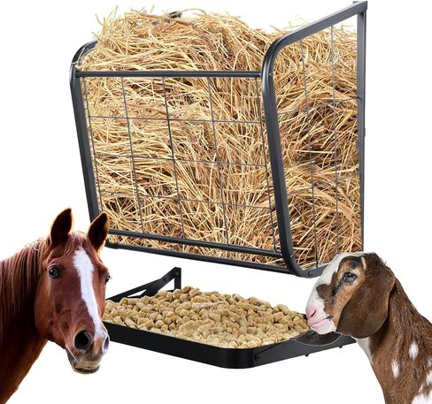 Hay Feeder Goat, 23 Gallon Wall Mounted Hay Rack, 2 in 1 Metal Hay and Grain Feeder, Distance Adjustable Livestock Feeders, Hay Feeders for Goats, Sheep, Horses in Kuwait