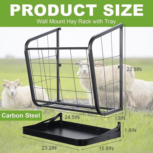 Hay Feeder Goat, 23 Gallon Wall Mounted Hay Rack, 2 in 1 Metal Hay and Grain Feeder, Distance Adjustable Livestock Feeders, Hay Feeders for Goats, Sheep, Horses in Kuwait