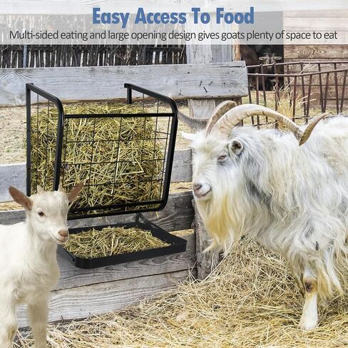 Hay Feeder Goat, 23 Gallon Wall Mounted Hay Rack, 2 in 1 Metal Hay and Grain Feeder, Distance Adjustable Livestock Feeders, Hay Feeders for Goats, Sheep, Horses in Kuwait