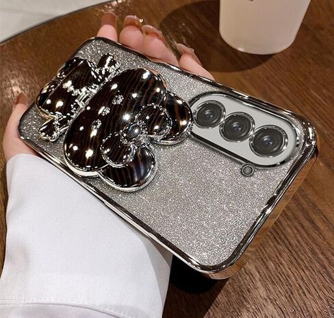 حافظة لهاتف سامسونج جالاكسي A54 5G للنساء، حامل مرآة على شكل أرنب مخفي لطيف، طلاء بناتي لامع بطبقة متدرجة من السيليكون الناعم المقاوم للصدمات لهاتف سامسونج A54 فضي in Kuwait