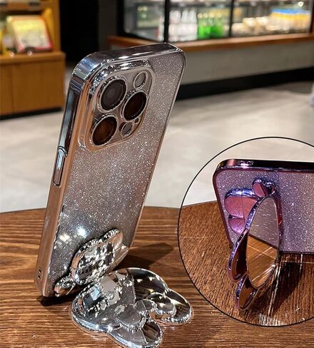 حافظة لهاتف سامسونج جالاكسي A54 5G للنساء، حامل مرآة على شكل أرنب مخفي لطيف، طلاء بناتي لامع بطبقة متدرجة من السيليكون الناعم المقاوم للصدمات لهاتف سامسونج A54 فضي in Kuwait