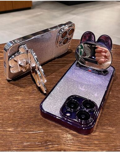 حافظة لهاتف سامسونج جالاكسي A54 5G للنساء، حامل مرآة على شكل أرنب مخفي لطيف، طلاء بناتي لامع بطبقة متدرجة من السيليكون الناعم المقاوم للصدمات لهاتف سامسونج A54 فضي in Kuwait