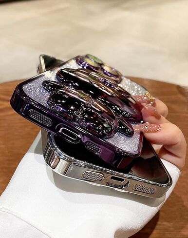 حافظة لهاتف سامسونج جالاكسي A54 5G للنساء، حامل مرآة على شكل أرنب مخفي لطيف، طلاء بناتي لامع بطبقة متدرجة من السيليكون الناعم المقاوم للصدمات لهاتف سامسونج A54 فضي in Kuwait