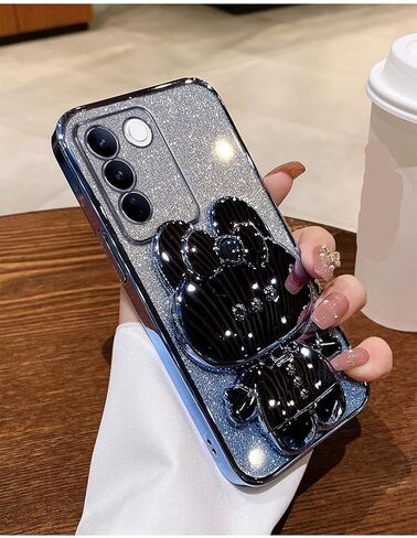 for Samsung Galaxy A54 5G Case for Women Cute Hidden Rabbit Bunny Mirror Stand,Plating Girly Glitter Gradient Layer Crystal Clear Soft Silicone Shockproof Phone Case for Samsung A54 Silver in Saudi Arabia