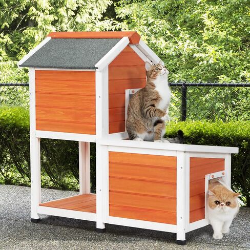 Petsfit بيت القطط في الهواء الطلق، معزول بأقدام عالية + محطة تغذية + ستارة باب، بيت خشبي خارجي للقطط، قفص أرنب رمادي in Kuwait