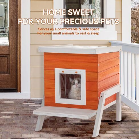 Petsfit بيت القطط في الهواء الطلق، معزول بأقدام عالية + محطة تغذية + ستارة باب، بيت خشبي خارجي للقطط، قفص أرنب رمادي in Kuwait