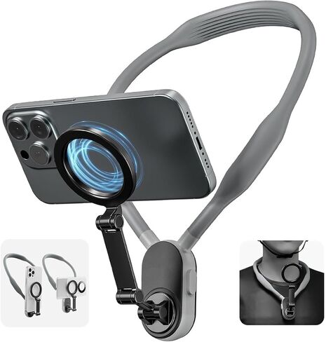 MARY POOL Magnetic Neck Mount for Phones Neck Cell Phone Holder POV/Vlog Selfie Mount Hand Free Phone Neck Holder Chest Stand Strap Video Recording for iPhone 15 14 13 12 Seires Android Phones (Black) in Saudi Arabia
