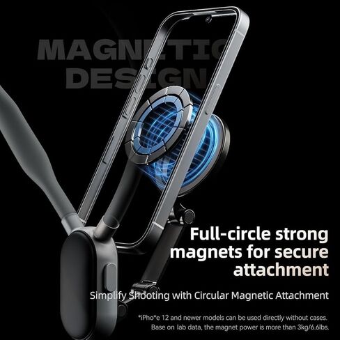 MARY POOL Magnetic Neck Mount for Phones Neck Cell Phone Holder POV/Vlog Selfie Mount Hand Free Phone Neck Holder Chest Stand Strap Video Recording for iPhone 15 14 13 12 Seires Android Phones (Black) in Saudi Arabia
