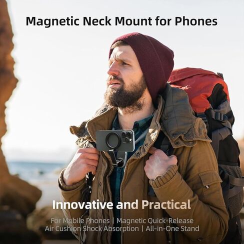 MARY POOL Magnetic Neck Mount for Phones Neck Cell Phone Holder POV/Vlog Selfie Mount Hand Free Phone Neck Holder Chest Stand Strap Video Recording for iPhone 15 14 13 12 Seires Android Phones (Black) in Saudi Arabia