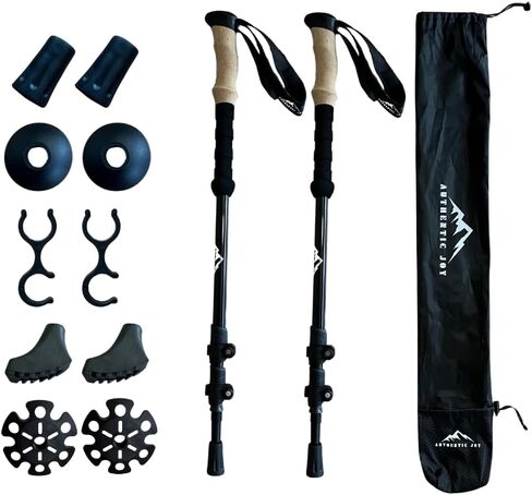 Authentic Joy Trekking Poles - Lightweight, Collapsible Hiking Poles with Accessories, Carry Bag, 7075 Aluminum, Imitation Cork Grip, Pair of 2, Black in Saudi Arabia