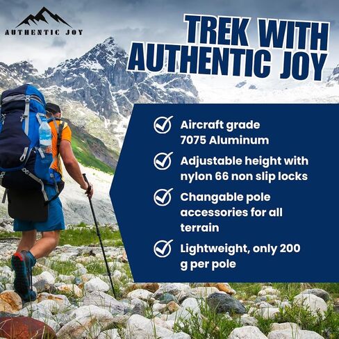 Authentic Joy Trekking Poles - Lightweight, Collapsible Hiking Poles with Accessories, Carry Bag, 7075 Aluminum, Imitation Cork Grip, Pair of 2, Black in Saudi Arabia