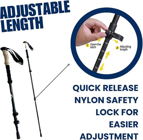 Authentic Joy Trekking Poles - Lightweight, Collapsible Hiking Poles with Accessories, Carry Bag, 7075 Aluminum, Imitation Cork Grip, Pair of 2, Black in Saudi Arabia