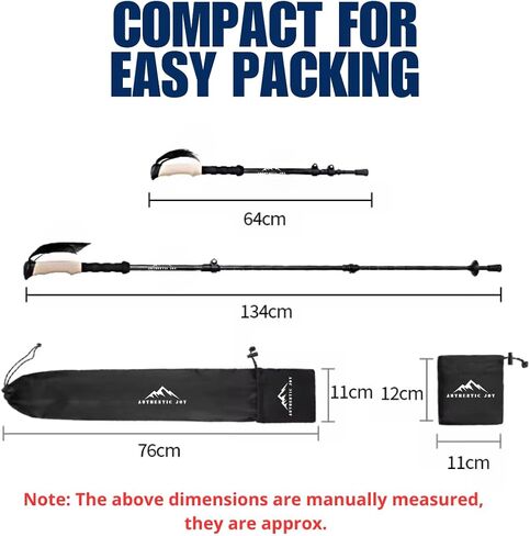 Authentic Joy Trekking Poles - Lightweight, Collapsible Hiking Poles with Accessories, Carry Bag, 7075 Aluminum, Imitation Cork Grip, Pair of 2, Black in Saudi Arabia