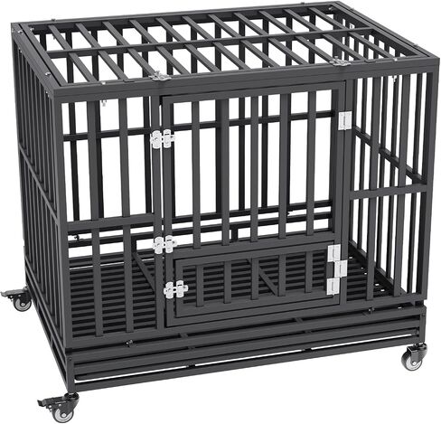 VEVOR 42 Inch Heavy Duty Dog Crate, Indestructible Dog Crate, 3-Door Heavy Duty Dog Kennel for Medium to Large Dogs with Lockable Wheels and Removable Tray, High Anxiety Dog Crate for Indoor & Outdoor in Saudi Arabia